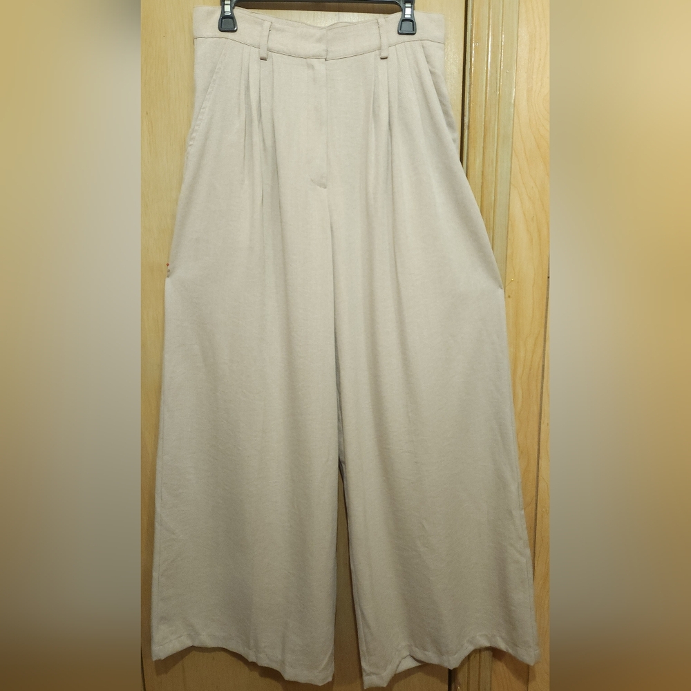 NWT Shabby Chic Wide-leg Pants Womens L Beige Lt Weight Trousers Reg $98